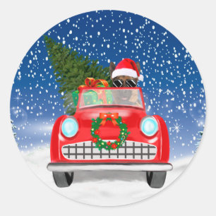 ジャーマンシェパードのクリスマス運転手 ラウンドシール