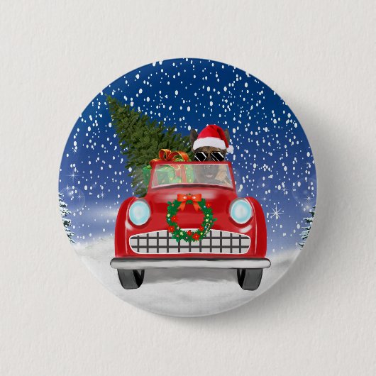 ジャーマンシェパードのクリスマス運転手  缶バッジ (正面)