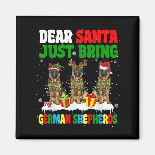 ジャーマンシェパードのクリスマス サンタと3トナカイ マグネット (正面)