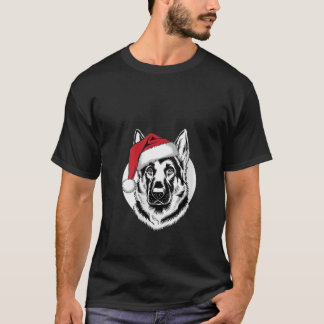 ジャーマンシェパードのサンタ犬 女性向け 喜びのGSD サンタクリスマス ジャーマンシェパード Tシャツ