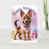 ジャーマンシェパードの仔犬の誕生日おめでとう カード (正面)