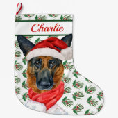 ジャーマンシェパードの名前の水彩画  ラージクリスマスストッキング (正面)