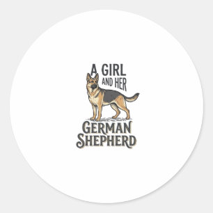 ジャーマンシェパードの女の子Tシャツ ビンテージの犬好きデザイン ラウンドシール