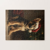 ジャーマンシェパードの子犬のクリスマス絵画 ジグソーパズル (横)