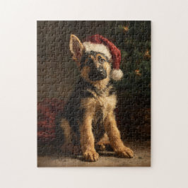 ジャーマンシェパードの子犬のクリスマス絵画 ジグソーパズル