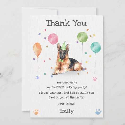 ジャーマンシェパードの子犬の誕生日お礼カード 招待状 (正面)