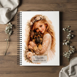 ジャーマンシェパードの子犬を持つ女の子 ノートブック