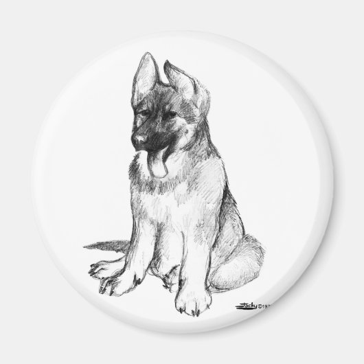 ジャーマンシェパードの子犬 マグネット (正面)
