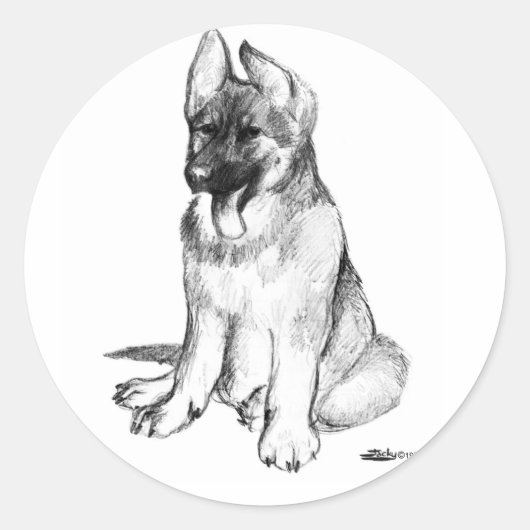 ジャーマンシェパードの子犬 ラウンドシール (正面)