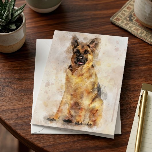 ジャーマンシェパードの水彩犬の肖像画アート サンキューカード