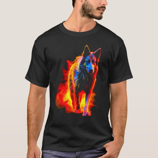 ジャーマンシェパードの炎 Tシャツ (正面)
