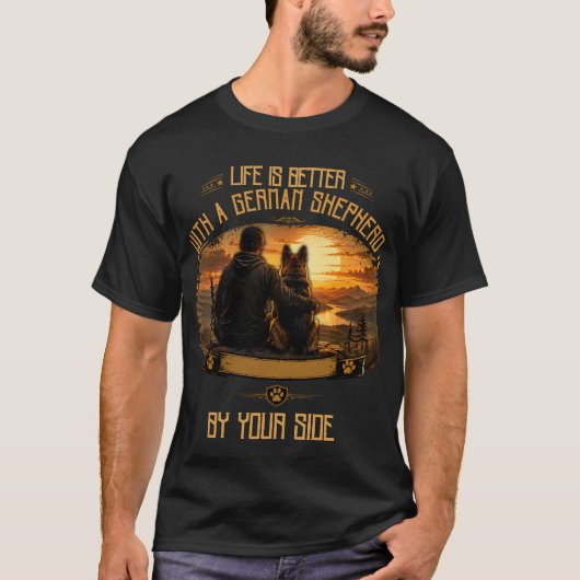 ジャーマンシェパードの父を持つ人生は最高 Tシャツ (正面)