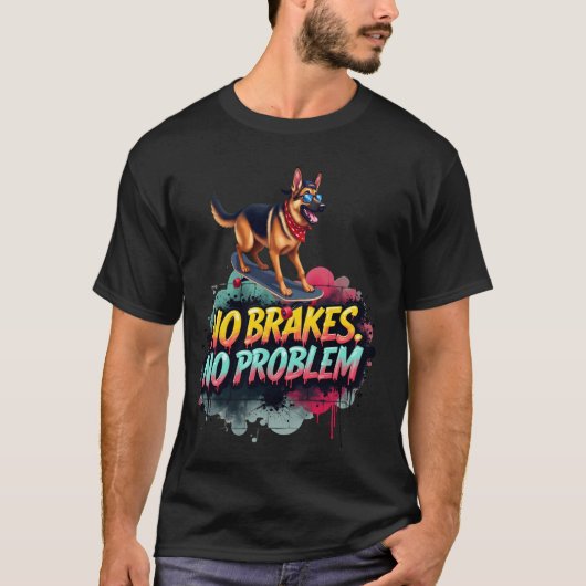 ジャーマンシェパードの犬のオーナー向けの面白いスケートボード Tシャツ (正面)