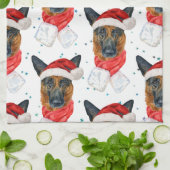 ジャーマンシェパードの犬の柄の星 クリスマス キッチンタオル (折り畳み)