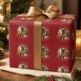 ジャーマンシェパードの犬 赤いクリスマスで人生はもっと楽しい ラッピングペーパー