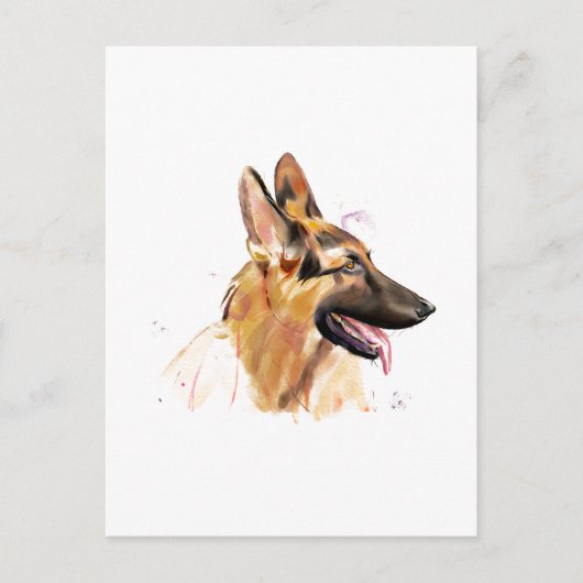ジャーマンシェパードの絵はがき、水彩画 ポストカード (正面)