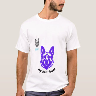 ジャーマンシェパードの顔の紫グラフィックTシャツ Tシャツ