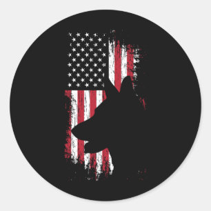 ジャーマンシェパードアメリカ国旗Tシャツ USA愛国心  ラウンドシール