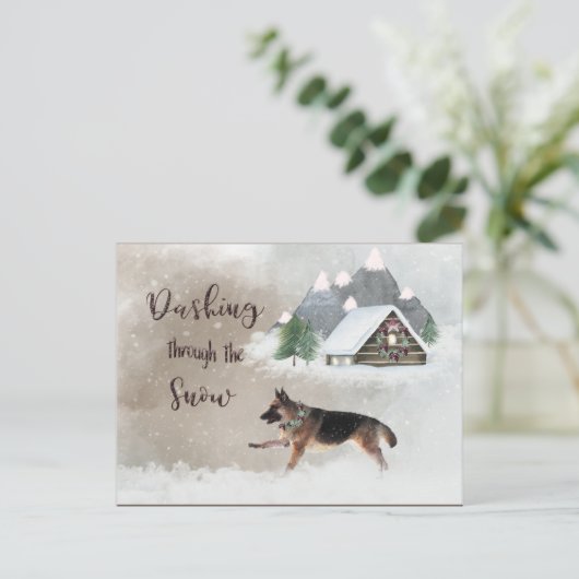 ジャーマンシェパードウォーターカラーハッピーホリデーシーン シーズンポストカード (スタンド正面)