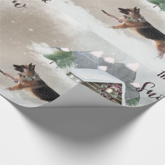 ジャーマンシェパードウォーターカラーハッピーホリデーシーン ラッピングペーパー (角)