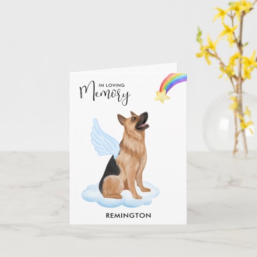 ジャーマンシェパードエンジェルドッグロス悔やみや弔慰 カード (黄色い花)