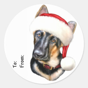 ジャーマンシェパードクリスマスサンタップギフトラベル ラウンドシール
