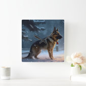 ジャーマンシェパードクリスマスフェスティバルシーズン スクエア壁時計 (ホーム)