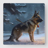 ジャーマンシェパードクリスマスフェスティバルシーズン スクエア壁時計 (正面)
