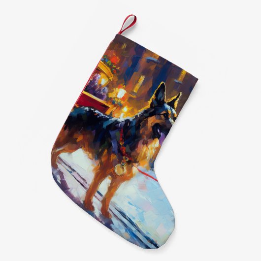 ジャーマンシェパードクリスマスフェスティバルシーズン スモールクリスマスストッキング (正面 (吊り時))