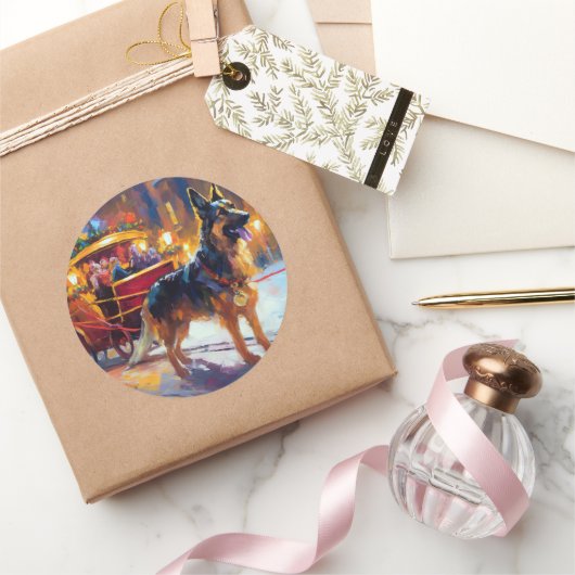 ジャーマンシェパードクリスマスフェスティバルシーズン ラウンドシール (ギフト)