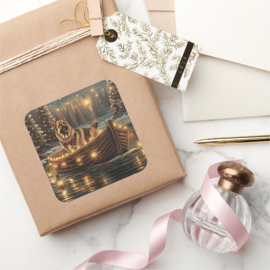 ジャーマンシェパードクリスマスフェスティバル航海 スクエアシール (ギフト)