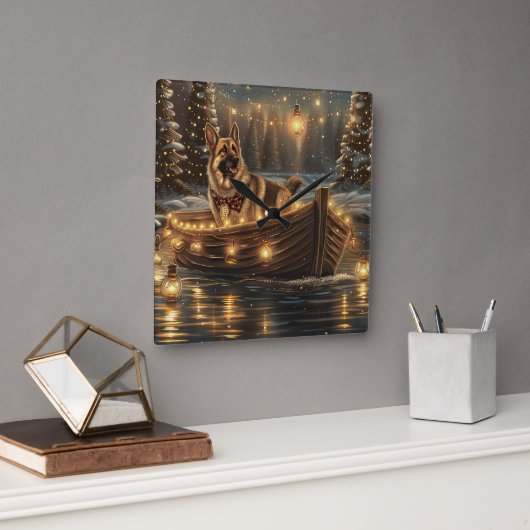 ジャーマンシェパードクリスマスフェスティバル航海 スクエア壁時計 (オフィス)