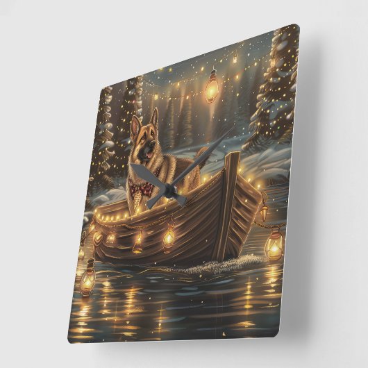 ジャーマンシェパードクリスマスフェスティバル航海 スクエア壁時計 (傾斜)