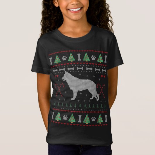 ジャーマンシェパードクリスマス醜いセーターおもしろい犬L Tシャツ (正面)