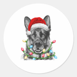 ジャーマンシェパードサンタクリスマスツリーライトクリスマスB ラウンドシール