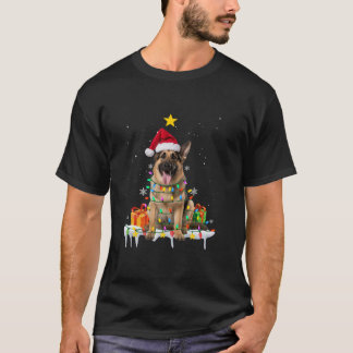 ジャーマンシェパードサンタクリスマスツリーライトクリスマスB Tシャツ