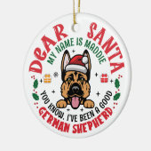 ジャーマンシェパードサンタクリスマス名前をカスタムする セラミックオーナメント (左)