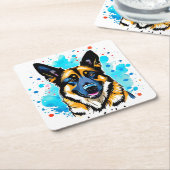 ジャーマンシェパードスプラッシュ スクエアペーパーコースター (アングル)