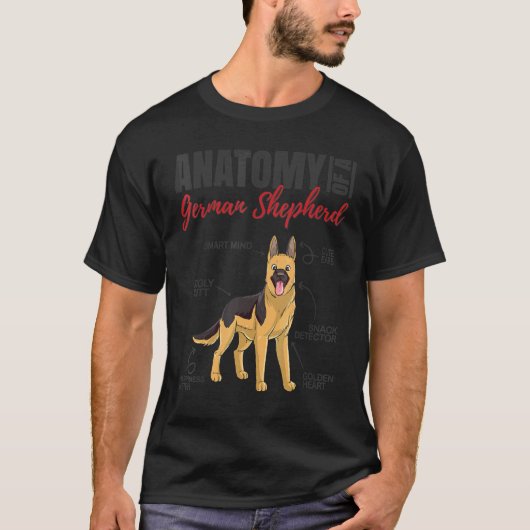 ジャーマンシェパードドッグの解剖図 Tシャツ (正面)