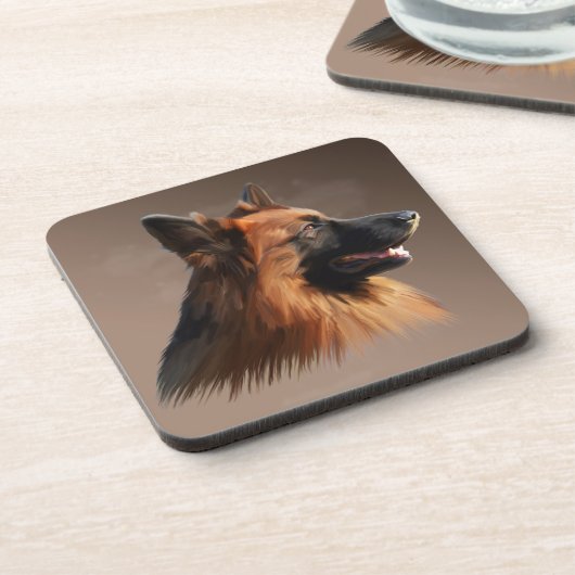 ジャーマンシェパードドッグウォーターカラーアートポートレート コースター (左側)