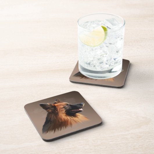 ジャーマンシェパードドッグウォーターカラーアートポートレート コースター (右側)