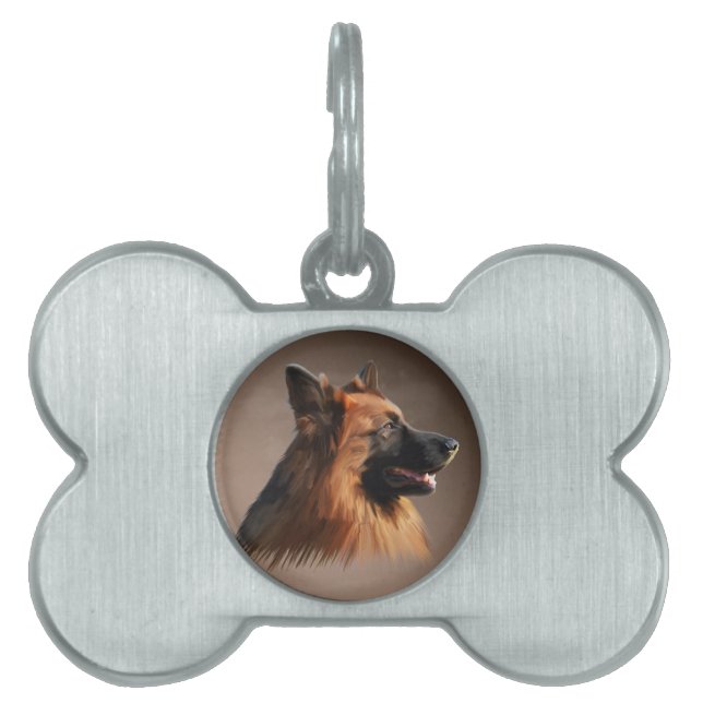 ジャーマンシェパードドッグウォーターカラーアートポートレート ペットネームタグ (正面)