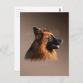 ジャーマンシェパードドッグウォーターカラーアートポートレート ポストカード (正面/裏面)