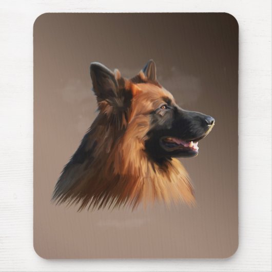 ジャーマンシェパードドッグウォーターカラーアートポートレート マウスパッド (正面)