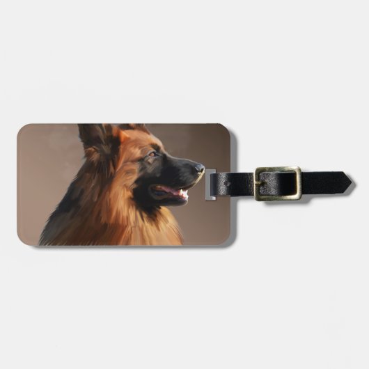 ジャーマンシェパードドッグウォーターカラーアートポートレート ラゲッジタグ (正面横)