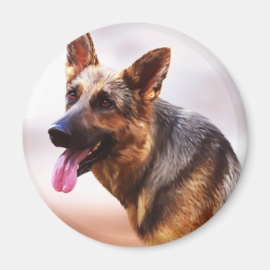 ジャーマンシェパードドッグオイル絵画アートポートレートカンヴ マグネット (正面)