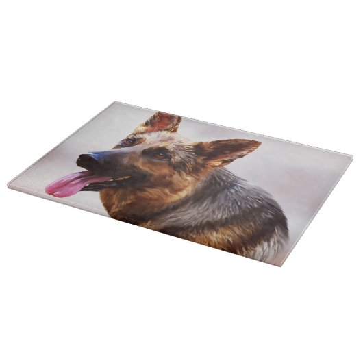 ジャーマンシェパードドッグオイル絵画アートポートレート カッティングボード (角)