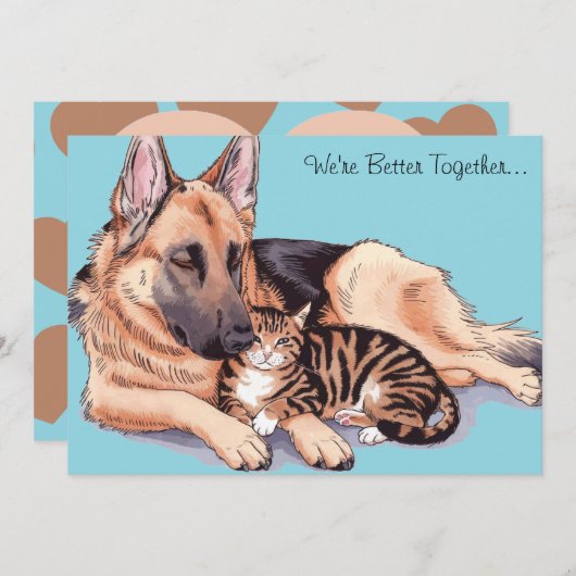 ジャーマンシェパードドッグキャットカドルかわいいホリデーカード シーズンカード (正面/裏面)