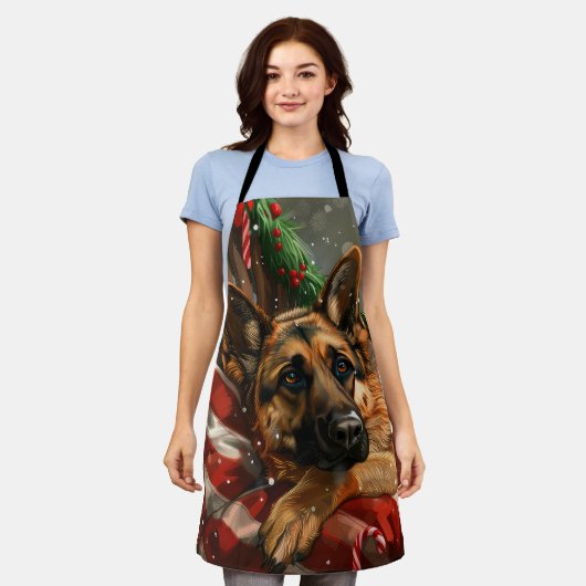 ジャーマンシェパードドッグクリスマスフェスティバル エプロン (着用した状態)