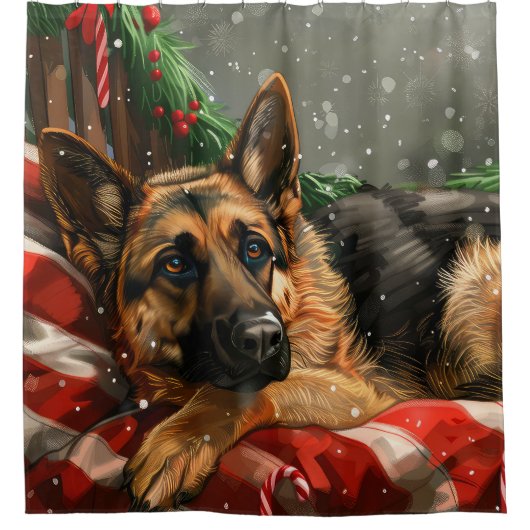 ジャーマンシェパードドッグクリスマスフェスティバル シャワーカーテン (正面)